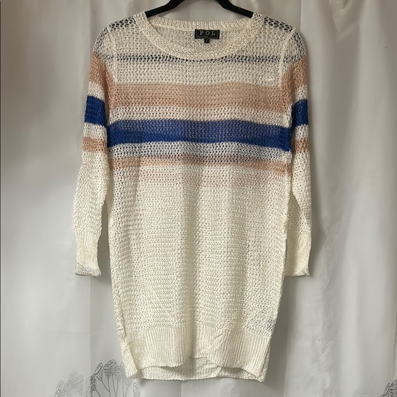 POL Sweaters - POL  new Women's Multicolor chocheted look‎ Striped light weight Sweater. Sz L